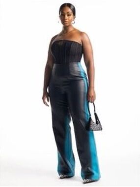 Hanifa Leg Pants in Black and Teal